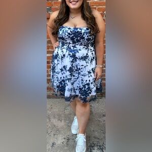 Strapless Floral Homecoming Dress